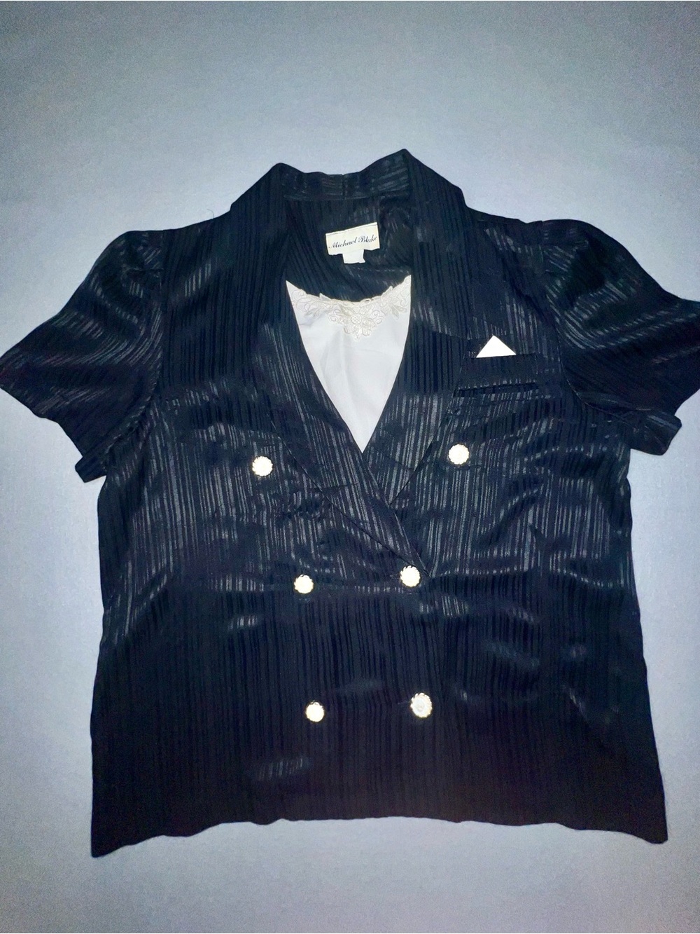Vintage Michael Blake Black Double Breasted Faux Blazer Blouse Size 22